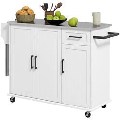 212 Main 801-341V80WT Homcom Kitchen Island with Storage&#44; Rolling Kitchen Island on Wheels with Drawer&#44; 3 Cabinets&#44; Stainless