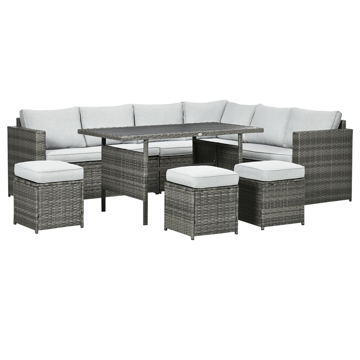 212 Main 860-300V00GG Outsunny Patio Wicker Furniture Set&#44; Outdoor Sectional Conversation Sofa Set with Wood Grain Plastic Top Table&