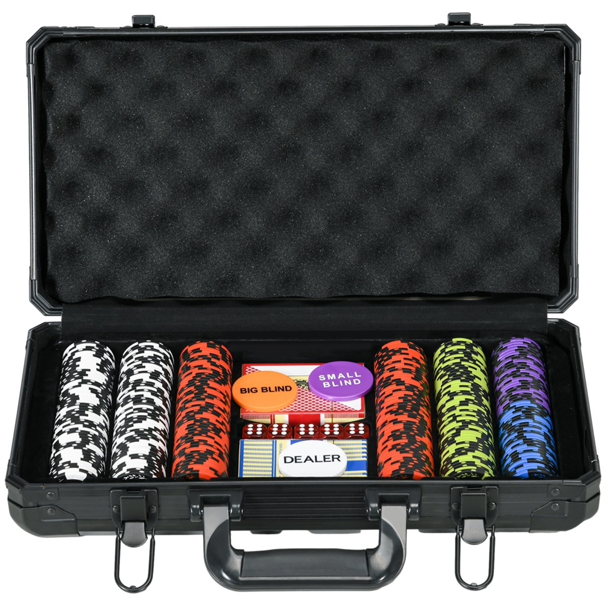 212 Main A70-085V00BK Soozier 14g Clay Poker Chips Set Casino Poker Chips with Aluminum Case&#44; Playing Cards&#44; Dealer Button & 5 Di