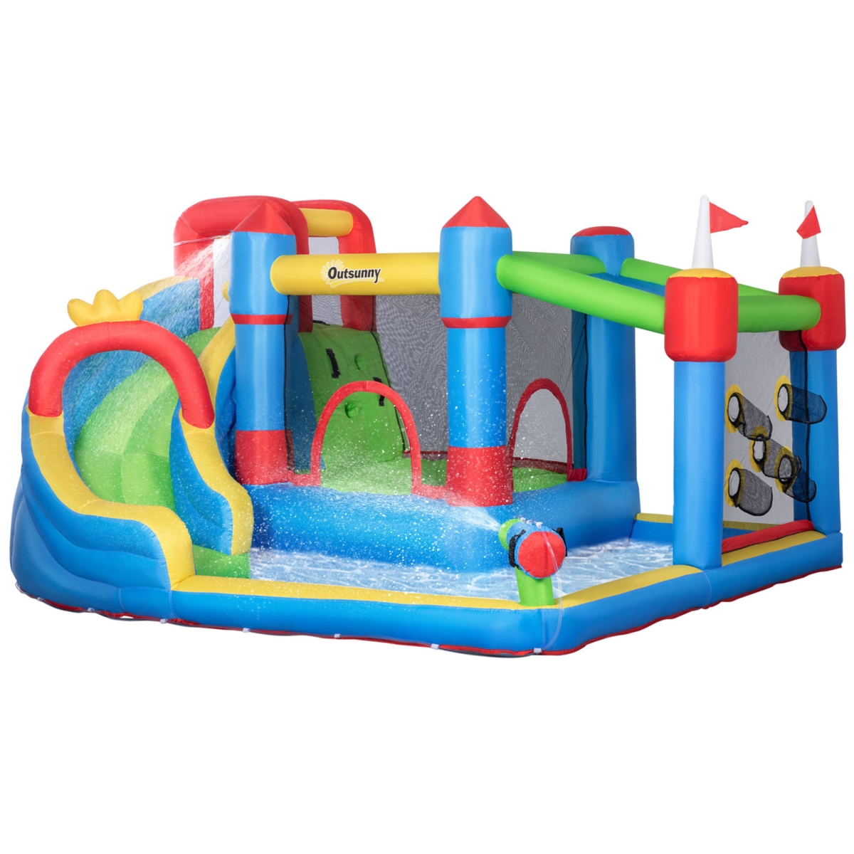 212 Main 342-040V01 Outsunny 6-in-1 Inflatable Water Slide Bounce House&#44; Kids Castle Bounce House Includes Slide&#44; Trampoline&#44;