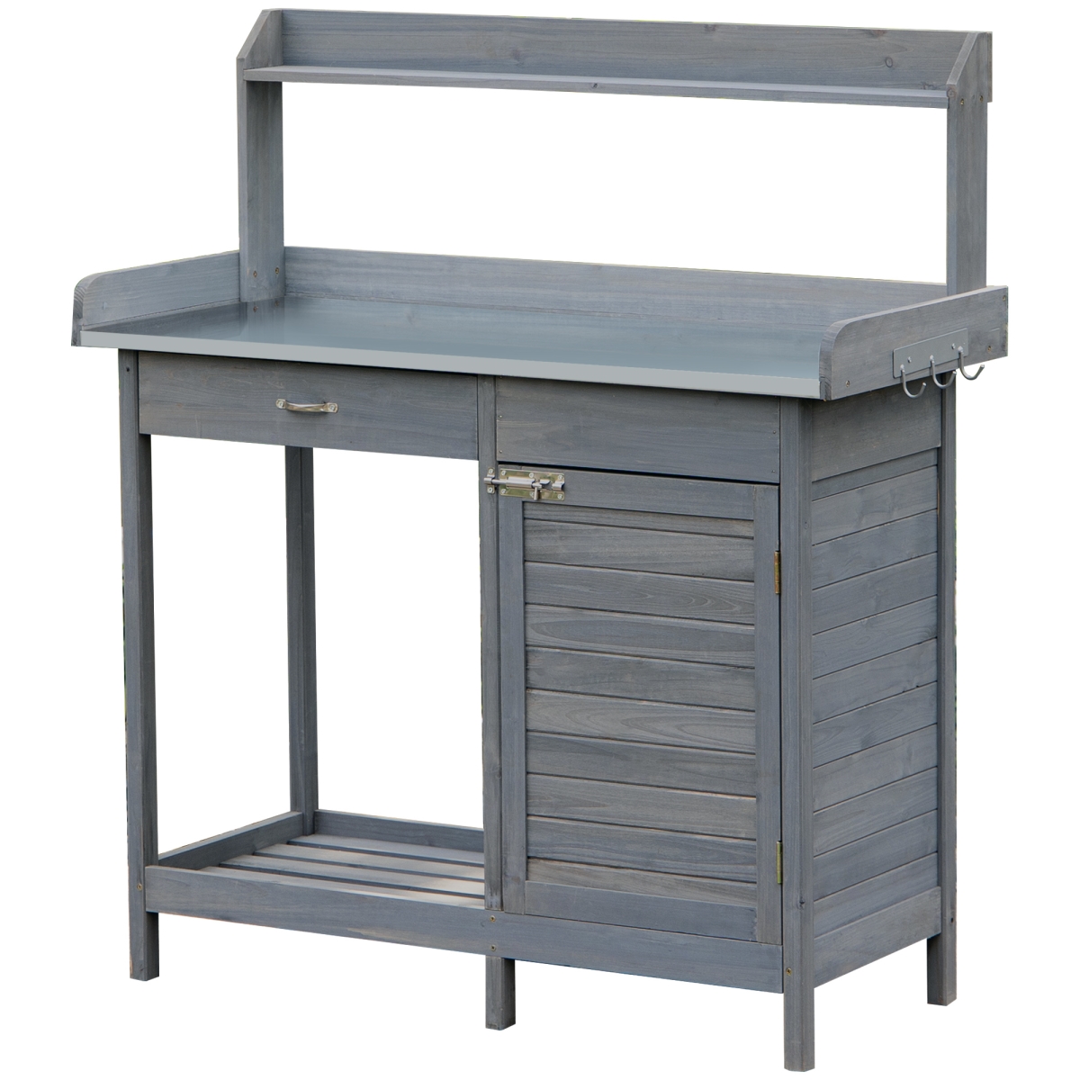 212 Main 845-544GY Outsunny Potting Bench Table with Storage Cabinet & Open Shelf&#44; Garden Planting Workstation with Steel Tabletop&#4