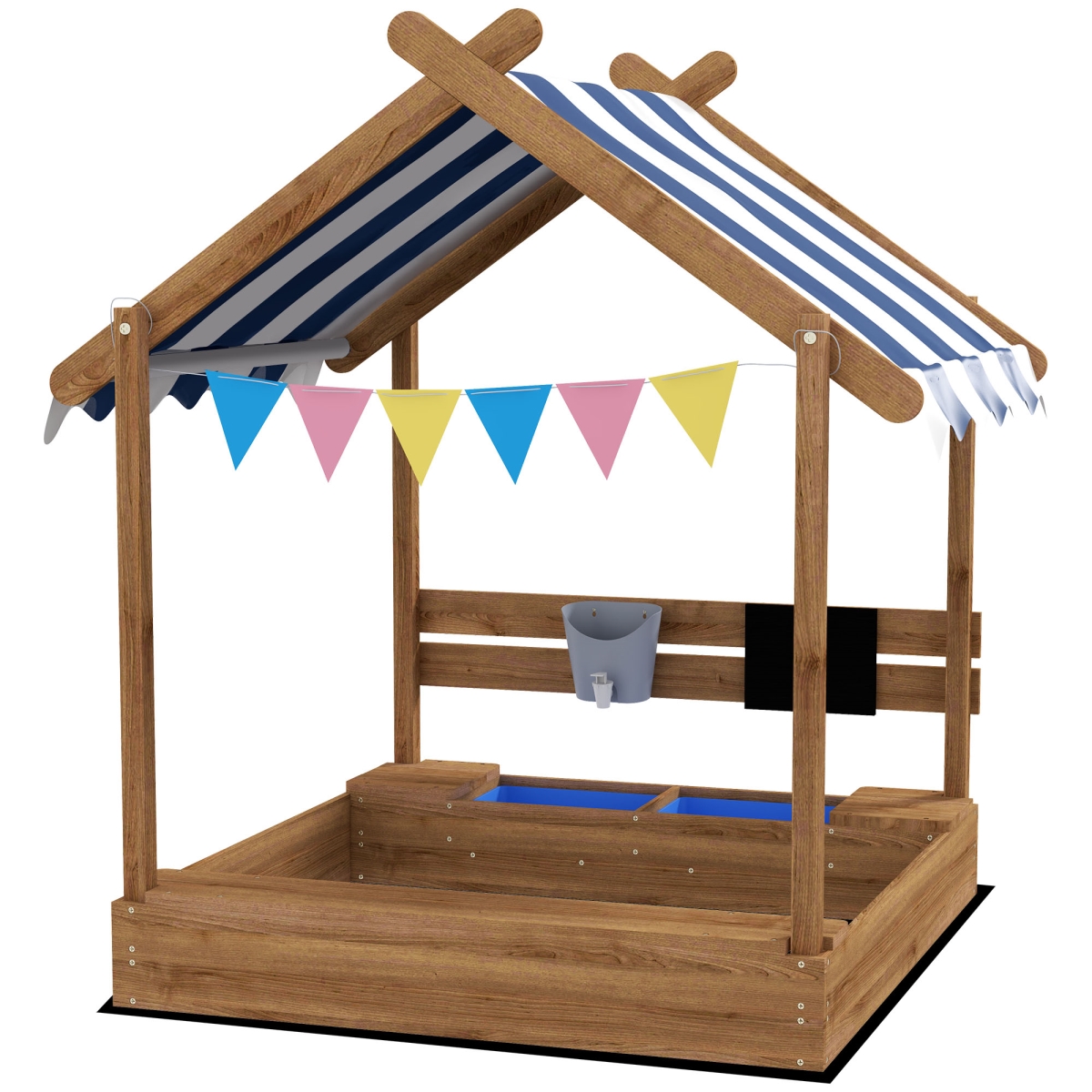 212 Main 343-063V00BN Outsunny Wooden Sandbox with Canopy&#44; House Design for 3-7 Years Old&#44; Brown