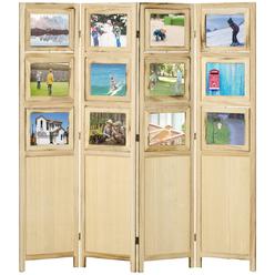 212 Main 830-781V00ND Homcom 4 Panel Room Divider with Photo Frames & Cardstocks&#44; Indoor Wood Portable Folding Privacy Screens&#44; N