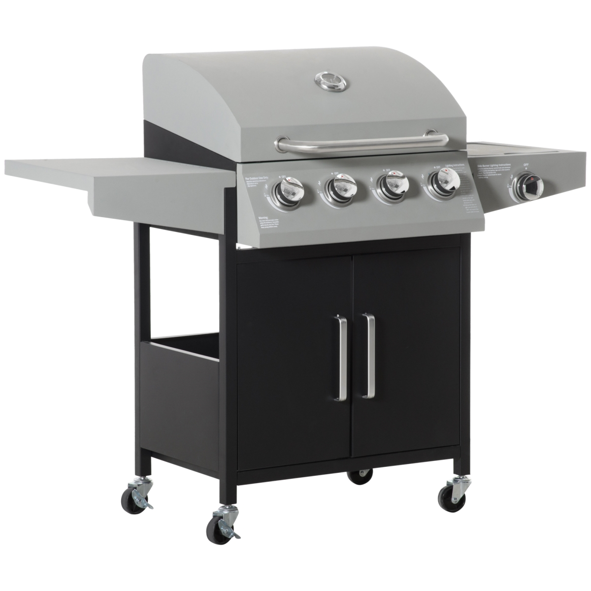 212 Main 846-102V80SR 52 in. Outsunny Barbecue Grill with Wheels 4 Plus 1 Burner Liquid Propane Gas Outdoor Cabinet Style BBQ Trolley wit