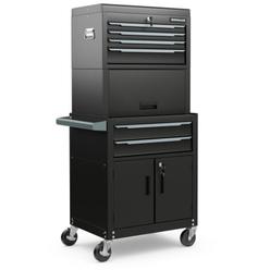 Total Tactic TL35733BK 3-in-1 6-Drawer Rolling Tool Chest Storage Cabinet with Universal Wheels & Hooks&#44; Black