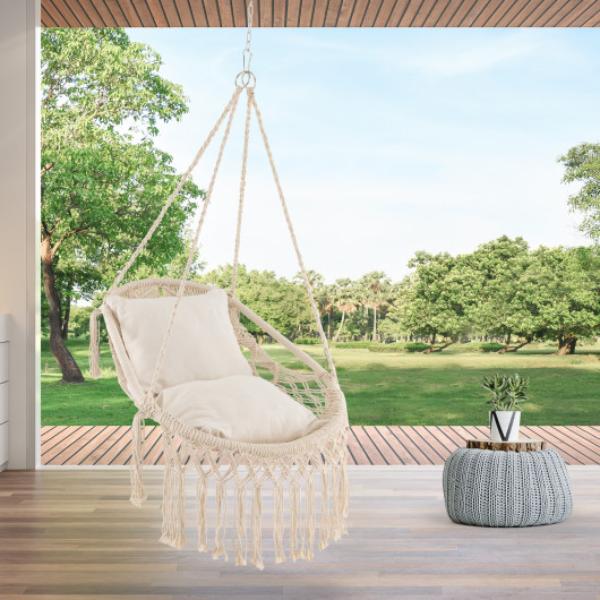 Total Tactic NP11221BE Hanging Hammock Chair with Soft Seat Cushions & Sturdy Rope Chain&#44; Beige