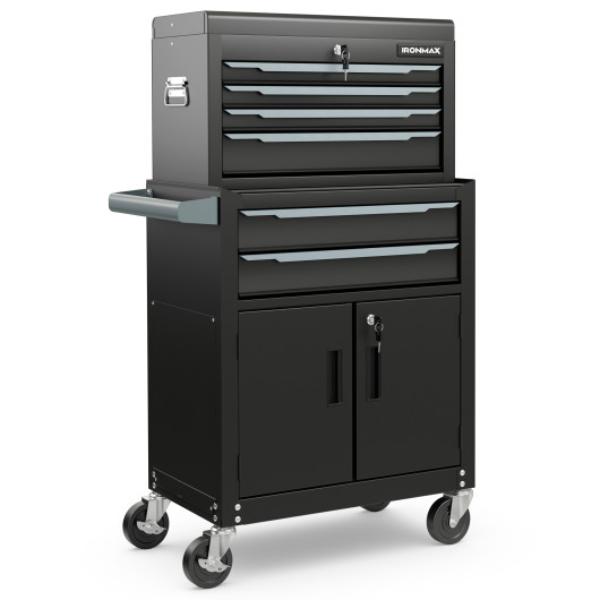 Total Tactic TL35742BK 6-Drawer Rolling Tool Storage Chest Cabinet with Universal Wheels & Hooks&#44; Black