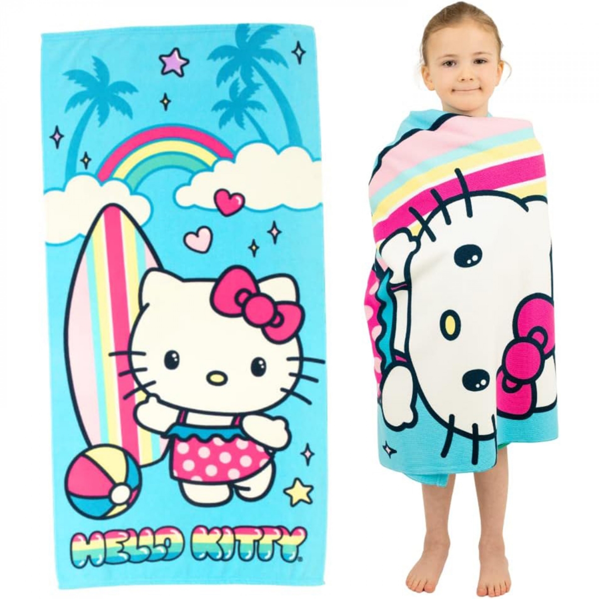 Hello Kitty 866735 28 x 58 in. Hello Kitty Surfs Up Beach Towel&#44; Blue