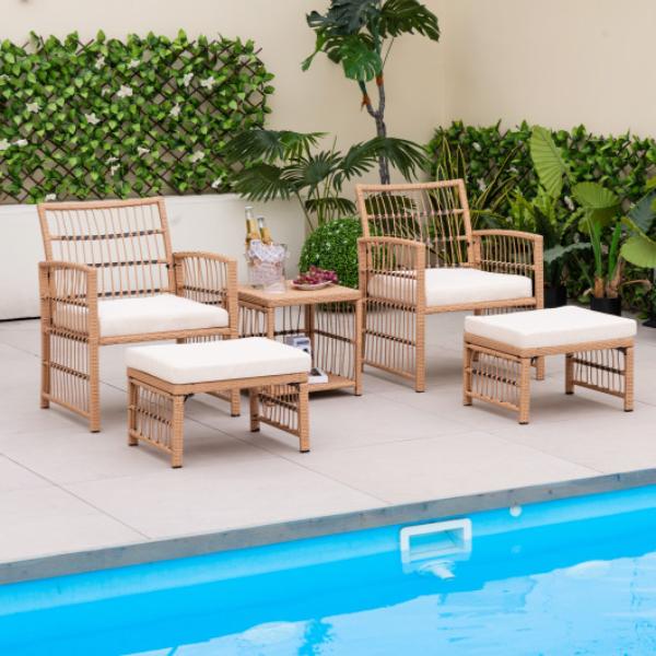 Total Tactic NP11339NA 5 Piece Patio Wicker Sofa Set with Seat & Back Cushions&#44; Natural