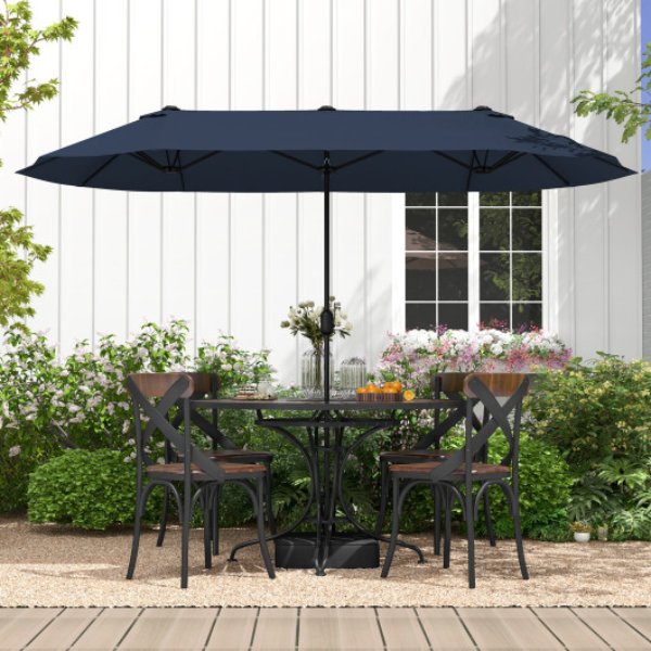 Total Tactic NP11519NY 13 ft. Double-Sided Patio Twin Table Umbrella with Crank Handle&#44; Navy