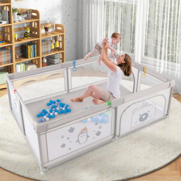 Total Tactic BB5821HS-PB Large Baby Playpen with Pull Rings Ocean Balls & Cute Pattern - Penguin