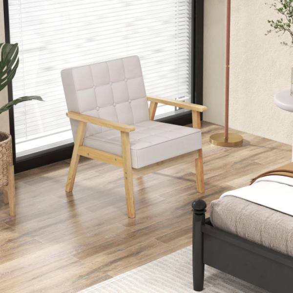 Total Tactic JV11385WH Upholstered Armchair with Rubber Wood  