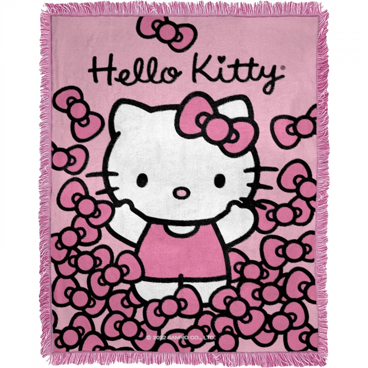 Hello Kitty 860833 46 x 60 in. Hello Kitty More Bows Woven Throw with Tassels&#44; Pink