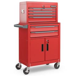 Total Tactic TL35742RE 6-Drawer Rolling Tool Storage Chest Cabinet with Universal Wheels & Hooks&#44; Red