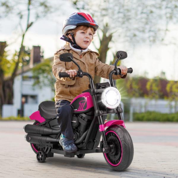 Total Tactic TQ10199US-PI Kids Electric Motorcycle with Training Wheels & LED Headlights&#44; Pink