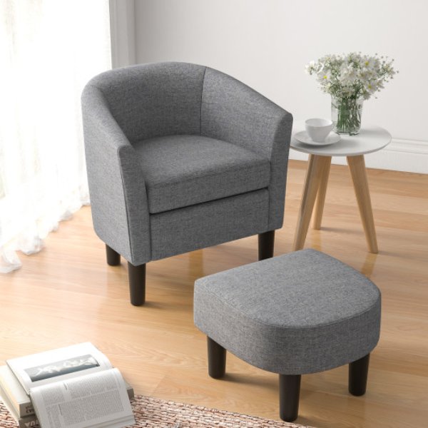 Total Tactic HV10552GR Linen Fabric Accent Chair with Footrest&#44; Gray