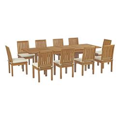 Modway Furniture EEI-3282-NAT-WHI-SET Marina Outdoor Patio Teak Outdoor Dining Set - Natural White&#44; 11 Piece - 37.5 x 146.5 x 77.5 in.