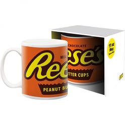 Candy Brands 875374 11 oz Reeses Peanut Butter Cups Logo Ceramic Mug&#44; White & Orange