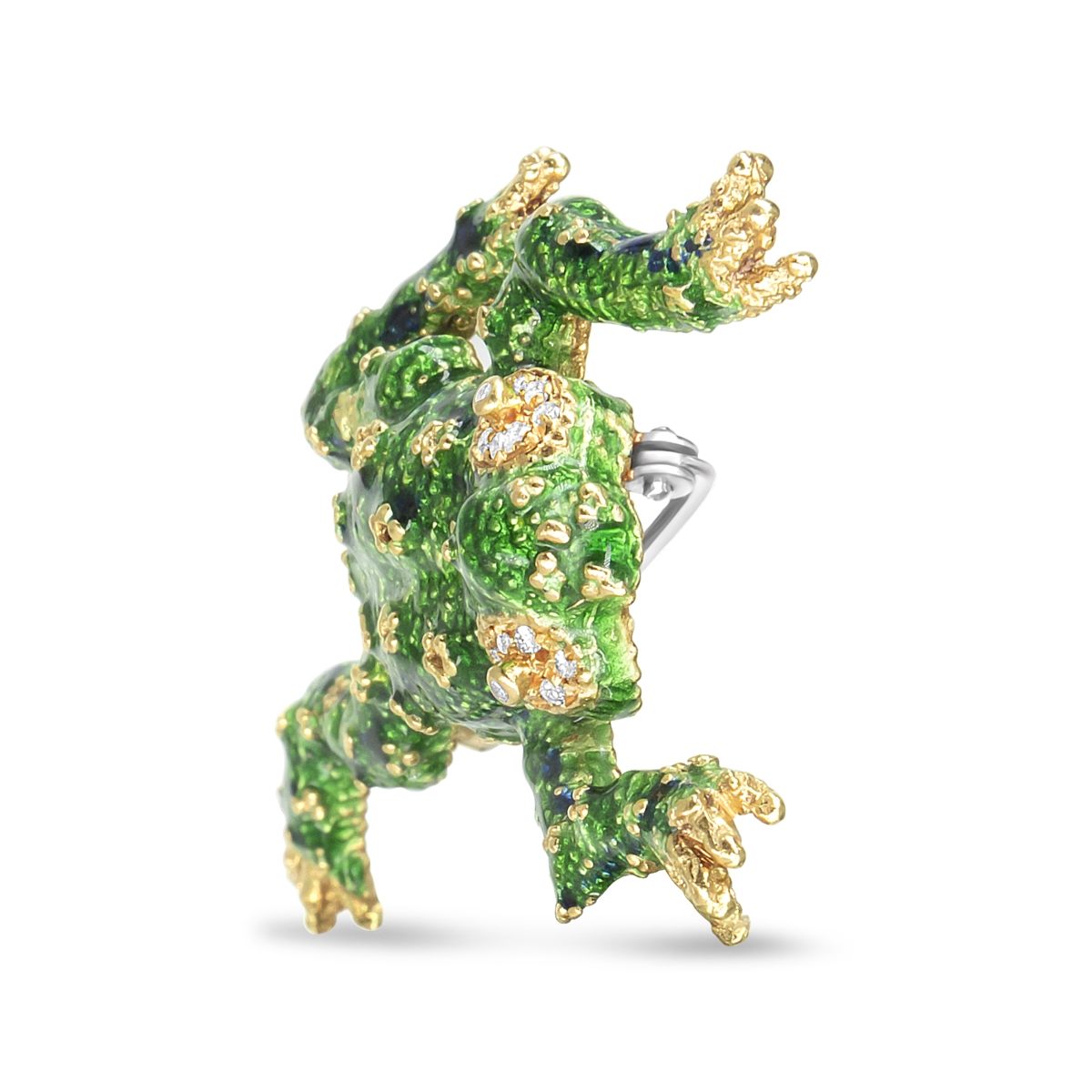 Infinite Jewels 019713ID19 18K Yellow Gold 0.15 CTTW Diamond Green Frog Enamel Floral Brooch Pin&#44; H-I Color - VS2-SI1 Clarity