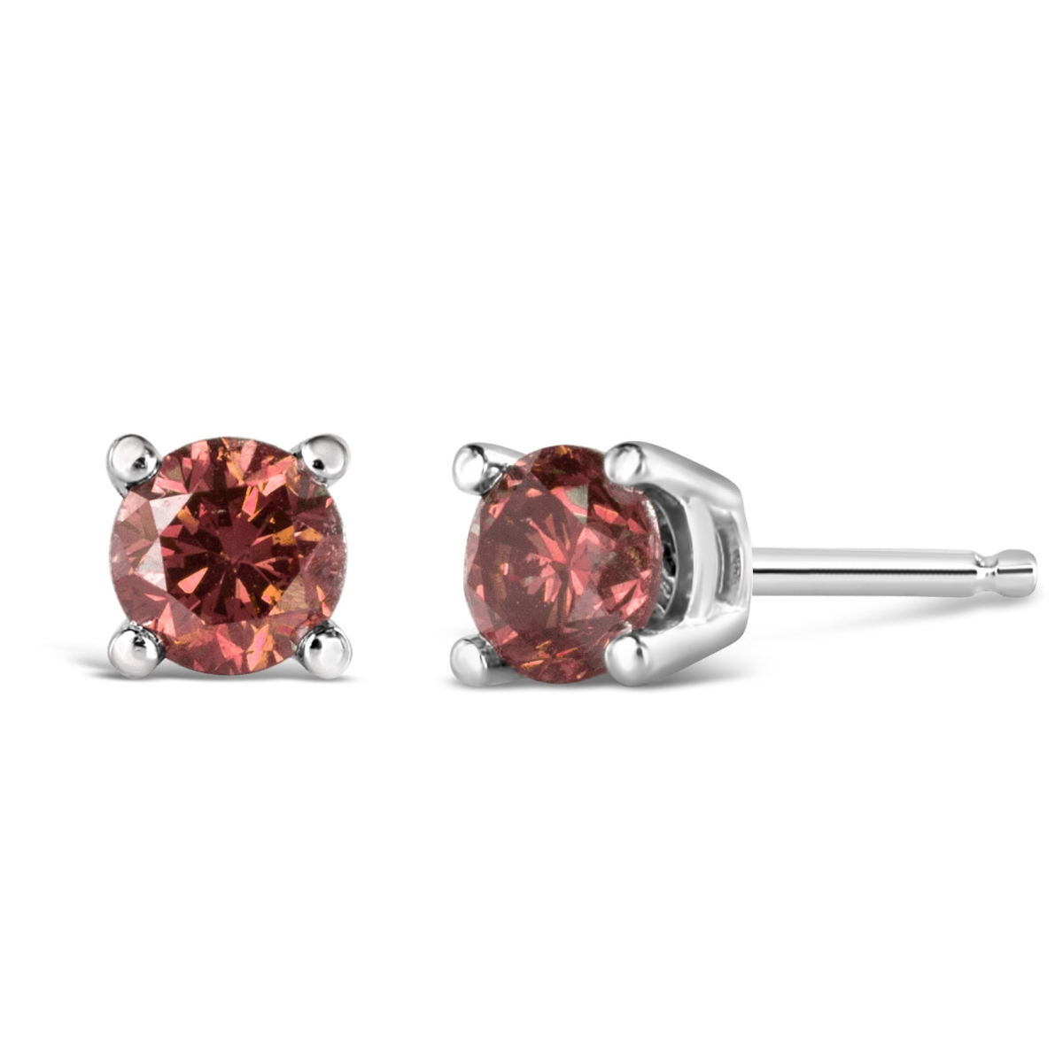 Infinite Jewels 71-6009WLP 10K White Gold 1.0 CTTW Lab Created Round Brilliant Cut Pink Diamond Classic 4-Prong Solitaire Stud Earrings&#44; Fan