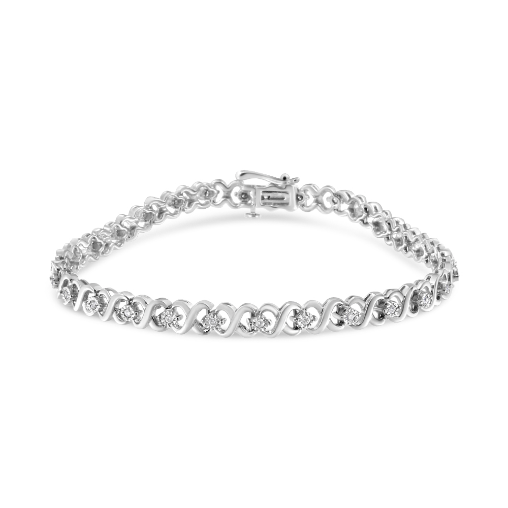 Infinite Jewels 60-8266WDM White .925 Sterling Silver 0.33 CTTW Miracle Plate Round-Cut Diamond Infinity Link Bracelet&#44; I-J Color - I3 Clari