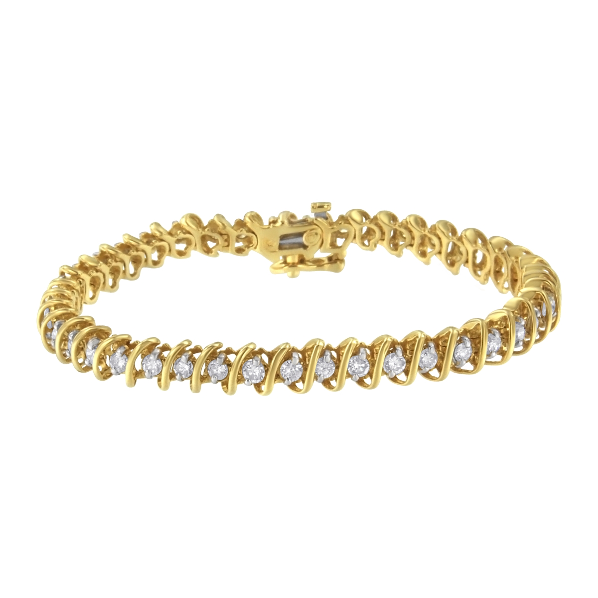 Infinite Jewels 64-1622YDM 14KT Yellow Gold Diamond S-Link Tennis Bracelet&#44; 3 CTTW - I-J Color - I1-I2 Clarity