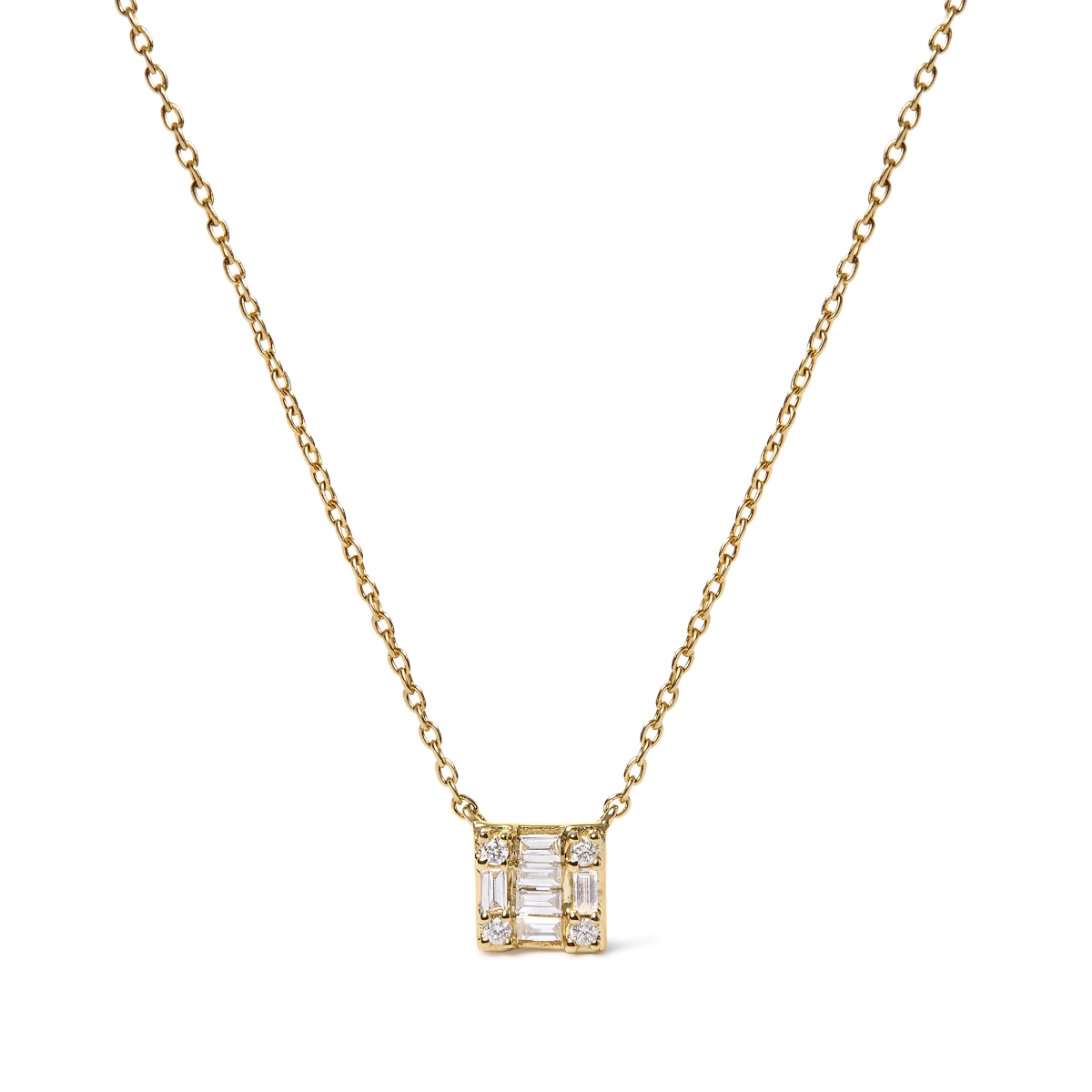 Infinite Jewels 021117NASH 10K Yellow Gold 0.1 CTTW Round & Baguette Diamond Mosaic Composite Square 18 in. Pendant Necklace&#44; H-I Color - I1