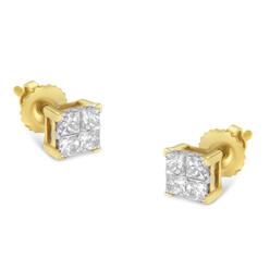 Infinite Jewels 71-5504YDM 10KT Yellow Gold Princess Diamond Composite Stud Earring&#44; 0.50 CTTW - I-J Color - I1-I2 Clarity