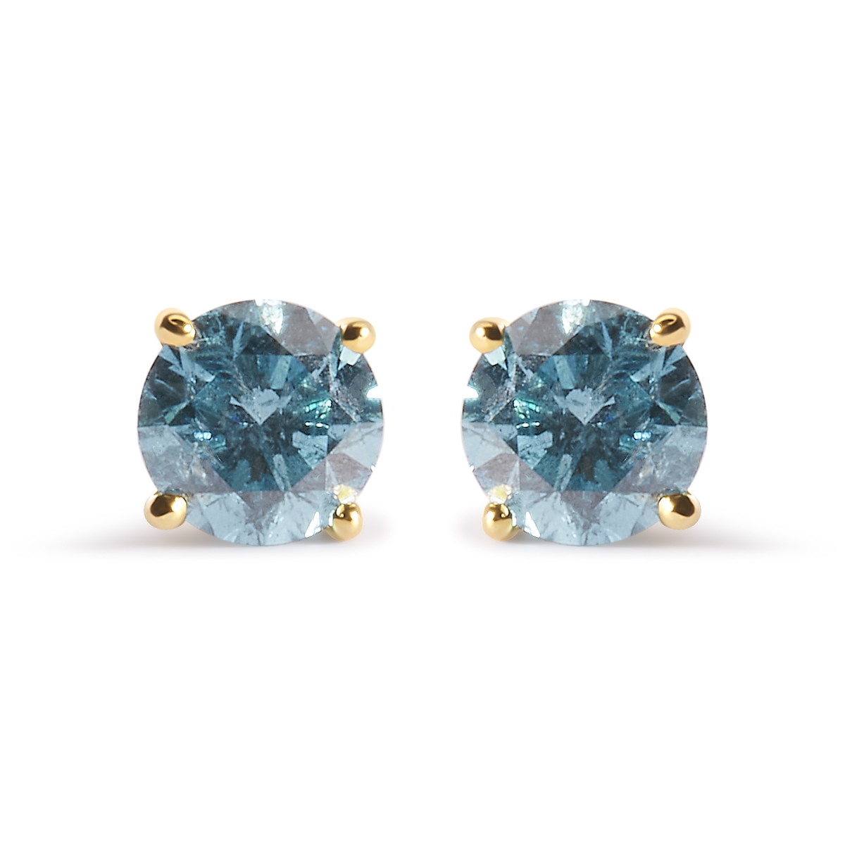 Infinite Jewels 74-6009YAD 14K Yellow Gold 1.0 CTTW Treated Aqua Blue Diamond Classic Solitaire Stud Earrings&#44; Aqua Blue Color - I2-I3 Clari