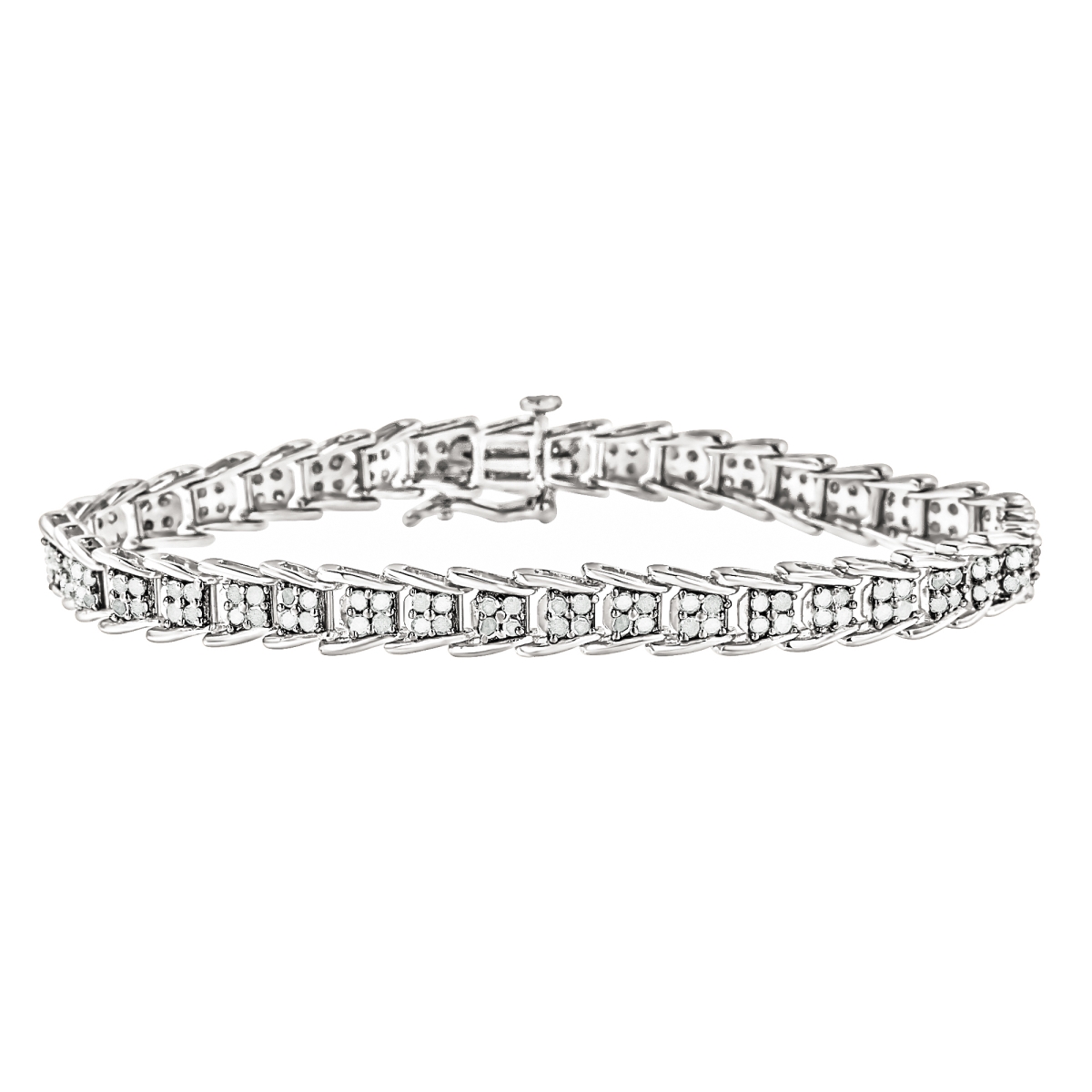 Infinite Jewels 60-7797WDM White .925 Sterling Silver 2.0 CTTW Diamond Fan-Shaped Fancy Chevron Link Tennis Bracelet&#44; I-J Color - I3 Clarity