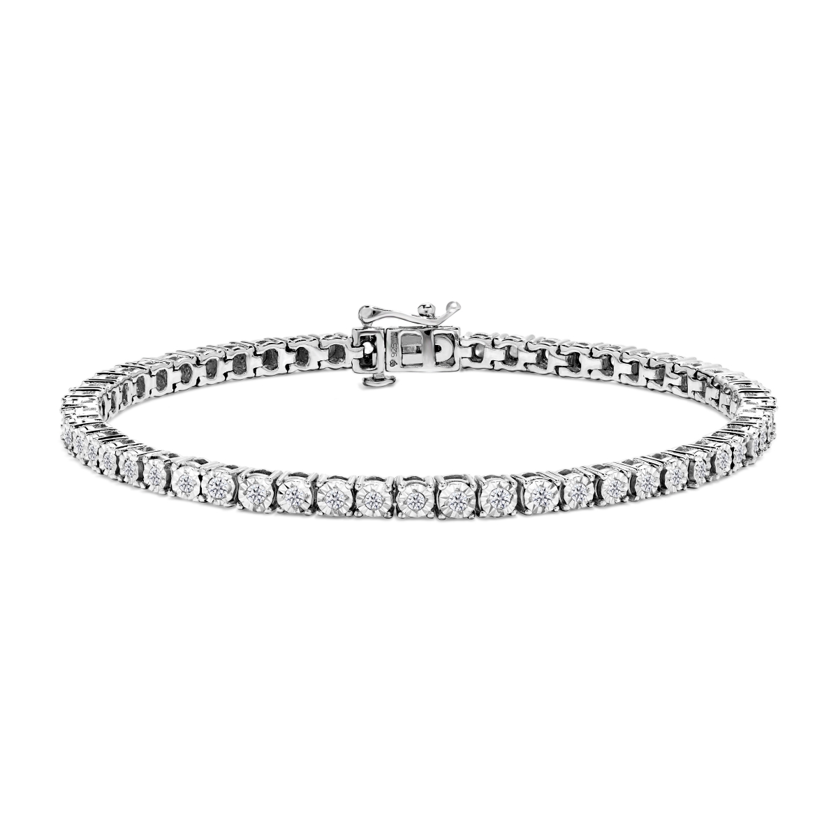 Infinite Jewels 011247B800 White .925 Sterling Silver 1.0 CTTW Miracle-Set Diamond Round Faceted Bezel Tennis Bracelet&#44; I-J Color - I3 Clari
