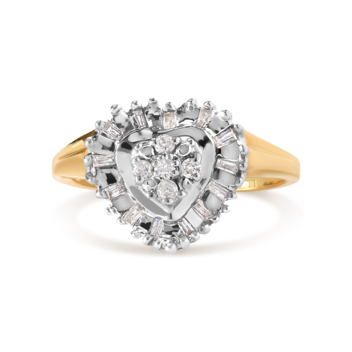 Infinite Jewels 11-1882YDM 10K Yellow Gold 0.25 CTTW Round & Baguette Cut Diamond Heart Shape Ballerina Ring&#44; H-I Color - I1-I2 Clarity - Ri