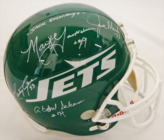 Schwartz Sports Memorabilia NY Sack Exchange Signed Jets Throwback Green Riddell Full Size Replica Helmet