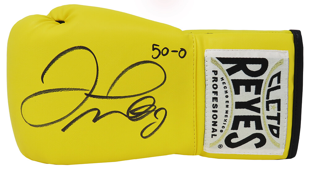 Schwartz Sports Memorabilia MAYGLV513 Floyd Mayweather Jr. Signed Cleto Reyes Boxing Glove with 50-0&#44; Yellow