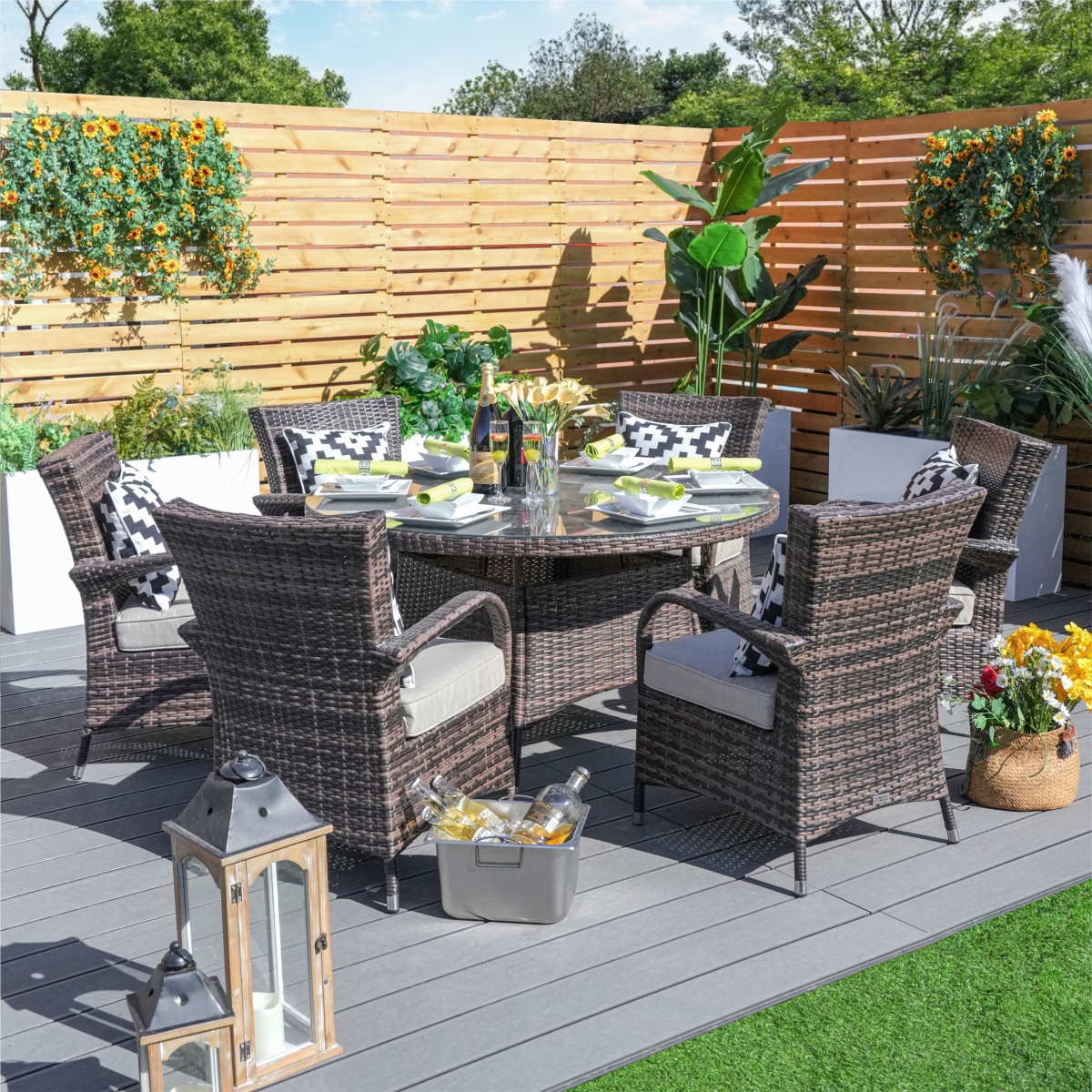 DIRECT WICKER PAD-1122-BR-N Brown 7-Piece Wicker Outdoor Furniture ...