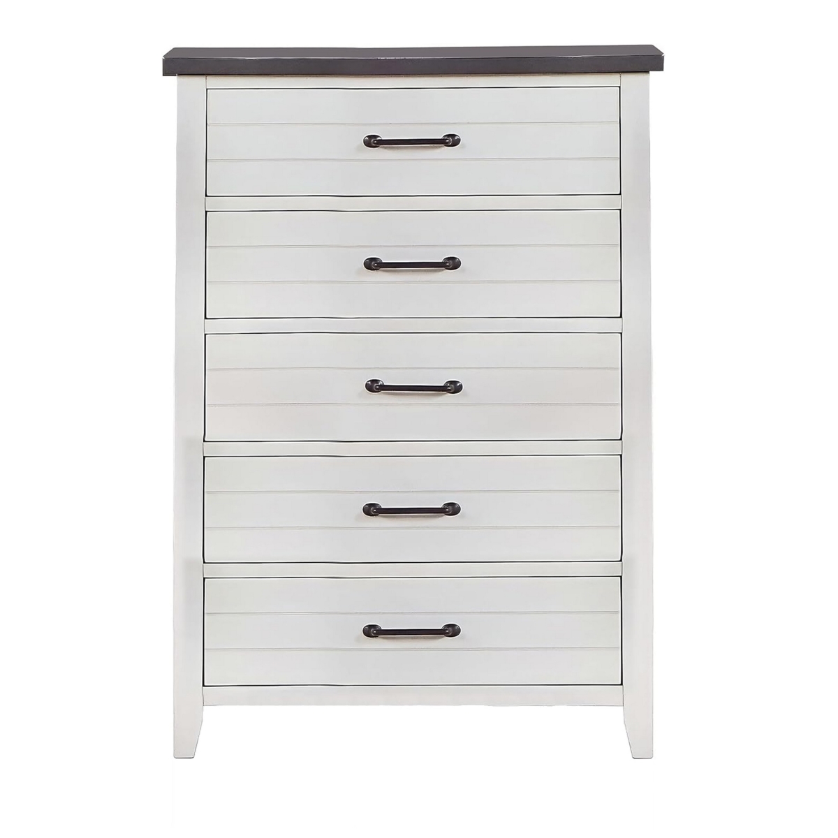 Benjara BM312113 41.87 x 30 x 18 in. Akira Tall Dresser Chest with 5 Drawer & White Solid Wood&#44; Grey Top