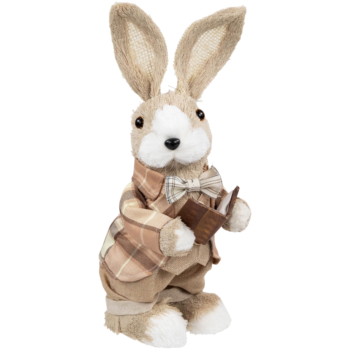 Northlight 35737333 12 x 4 x 4.25 in. Boy Easter Rabbit Figurine with Plaid Jacket&#44; Beige
