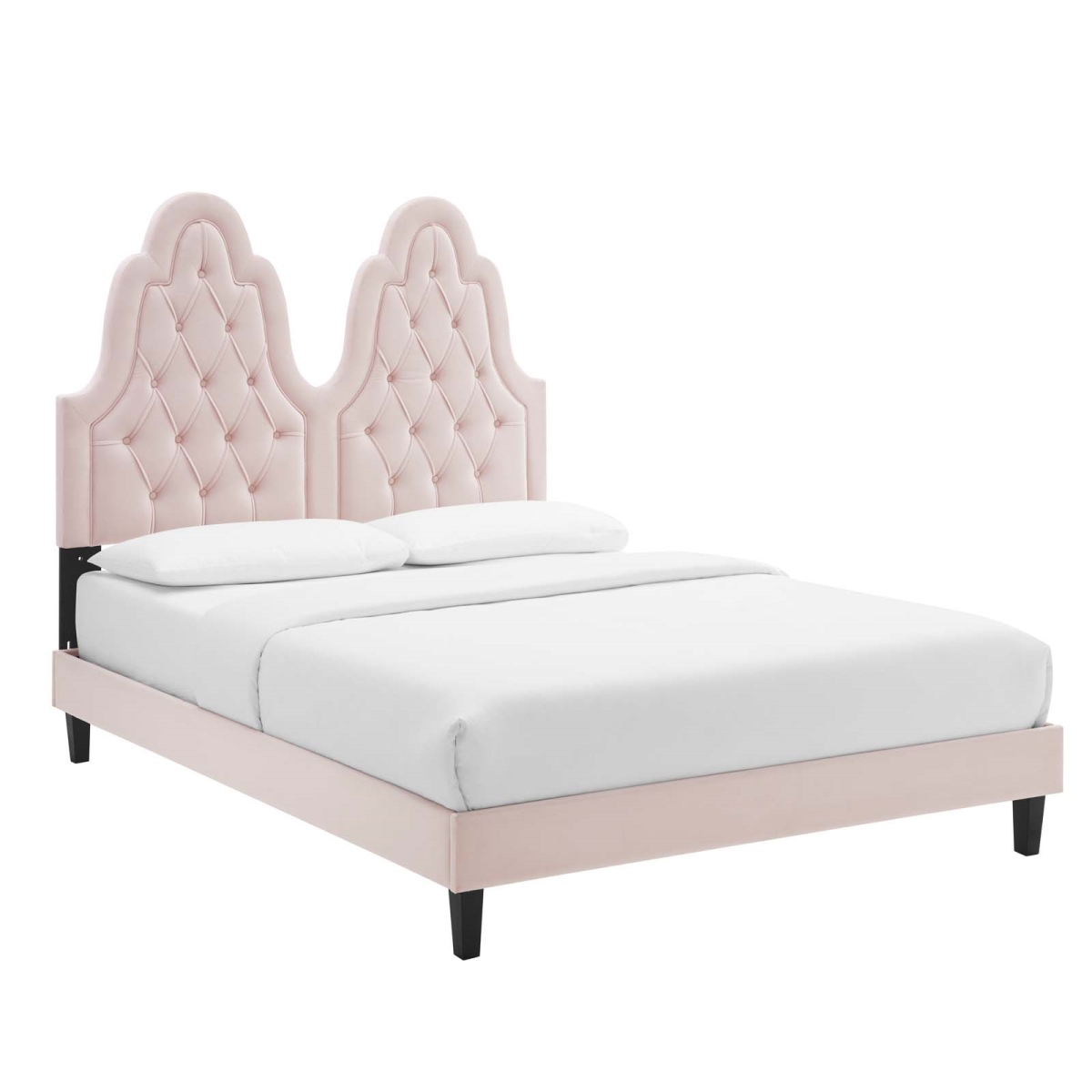 Modway Furniture MOD-6933-PNK Alexandria Tufted Performance Velvet Twin Size Platform Bed with Wood Legs&#44; Pink