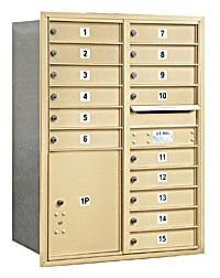 Salsbury Industries 3711D-15SRP Mailbox with 15 MB1 Doors in Sandstone - Rear Loading Private Access