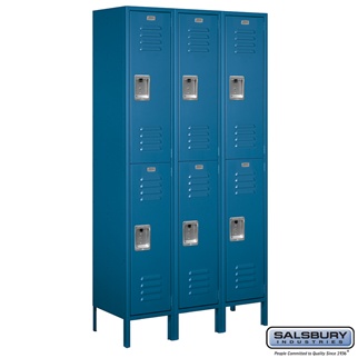 Salsbury 52365BL-U 15 in. x 6 ft. x 15 in. 3 Wide Double Tier Standard Metal Locker, Blue - Unassembled
