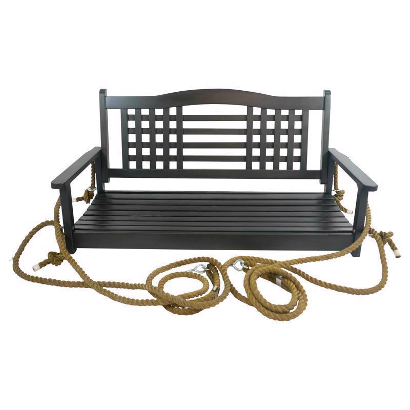 Jack Post 8090374 2 Person Black Wood Hanging Swing with Rope