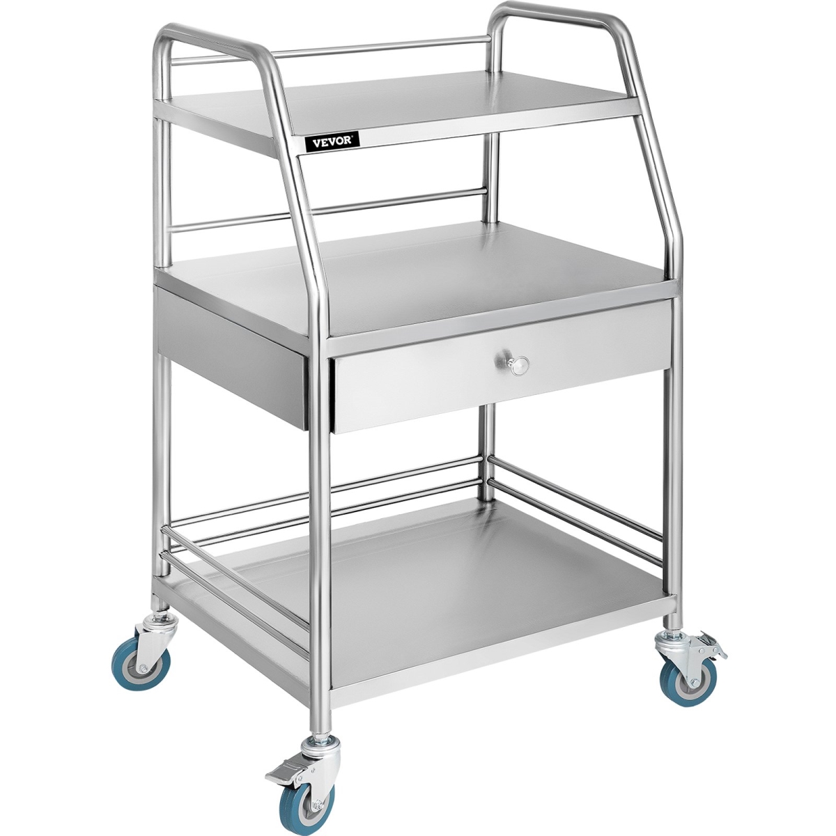 VEVOR SYSSTC-3FD1CT0001V0 Stainless Steel Utility Cart with 3 Shelves&#44; Silver