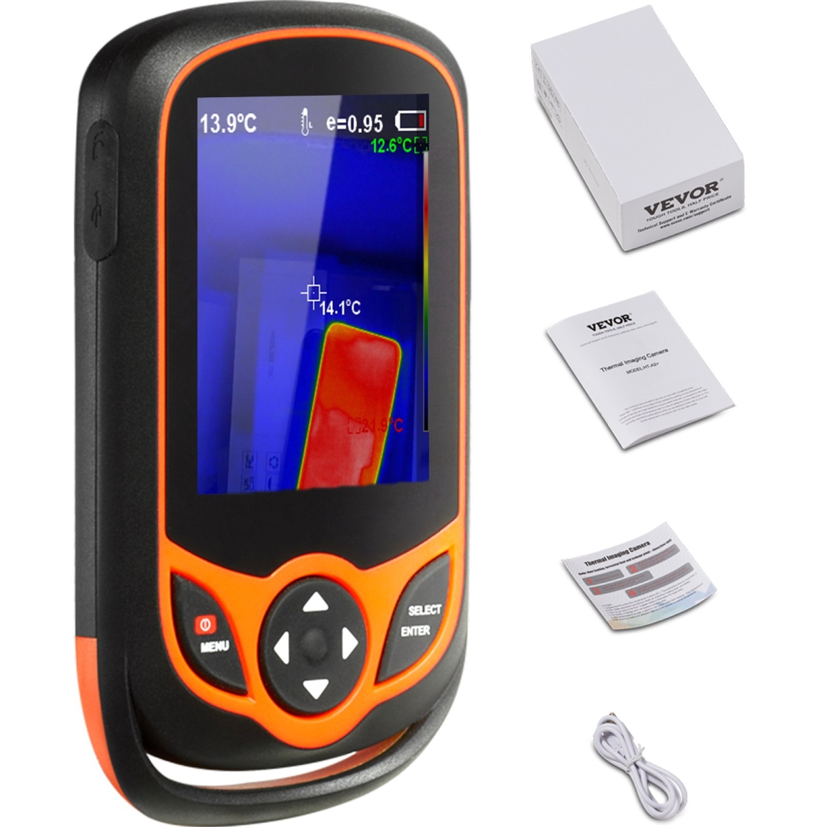VEVOR KDSRCXY256198DK0SV9 Thermal Imaging Camera&#44; 256 x 192 IR Resolution Pocket Infrared Thermal Imager with WiFi&#44; 25Hz Refre