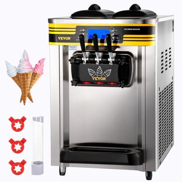 VEVOR S2230LHR2110VOBEDV1 2350W Commercial Ice Cream Maker with 22-30 Liter Yield Countertop Soft Serve Machine&#44; Silver
