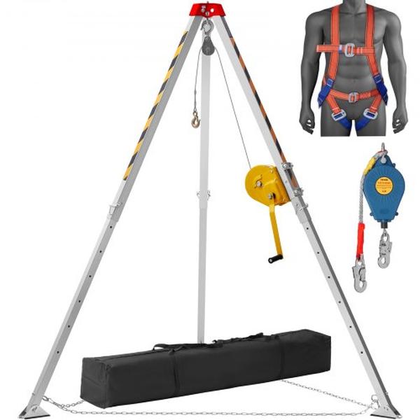 VEVOR DJPJYSJJ1800SY0U5V0 1800 lbs Confined Space Tripod Kit with Winch & Confined Space Tripod 7 ft. Legs & 98 ft. Cable