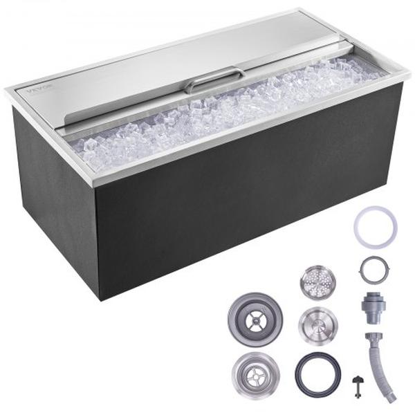 VEVOR QRSCBCHG36LXMW0W0V0 14 x 18 x 36 in. Stainless Steel Drop in Ice Chest Cooler with 40.9 qt. Sliding Cover