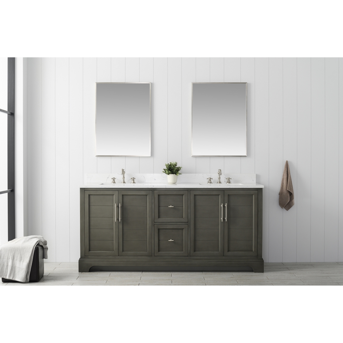 Vanity Art VA5072-DSG 72 x 22 x 34 in. Double Sink Bathroom Vanity with ...