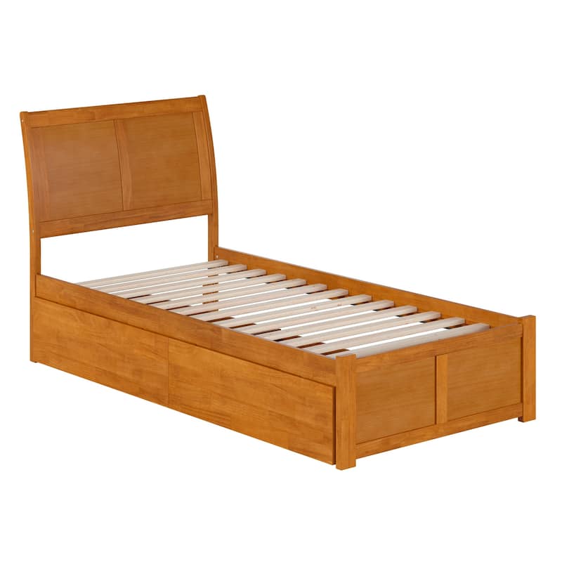 Atlantic AR891211T Portland Solid Wood Platform Bed with Footboard & Storage Drawers&#44; Light Toffee - Twin Extra Large