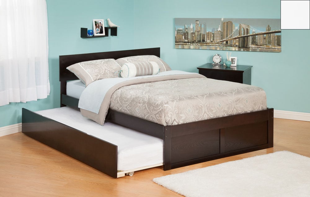 Livingquarters Orlando Twin Bed with Flat Panel Foot Board and Urban Trundle Bed in a White Finish