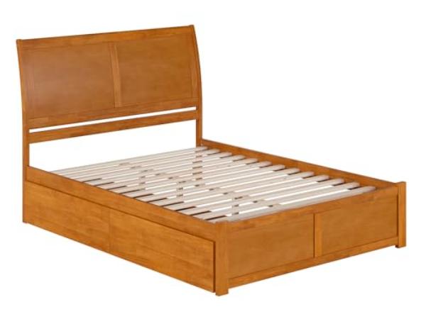 Atlantic AR894211T Portland Solid Wood Platform Bed with Footboard & Storage Drawers&#44; Light Toffee - Queen Size